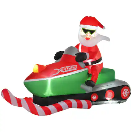 Front. TinyHomie - HOMCOM 7ft Christmas Inflatable Santa Snowmobile Outdoor LED Decor - Red.