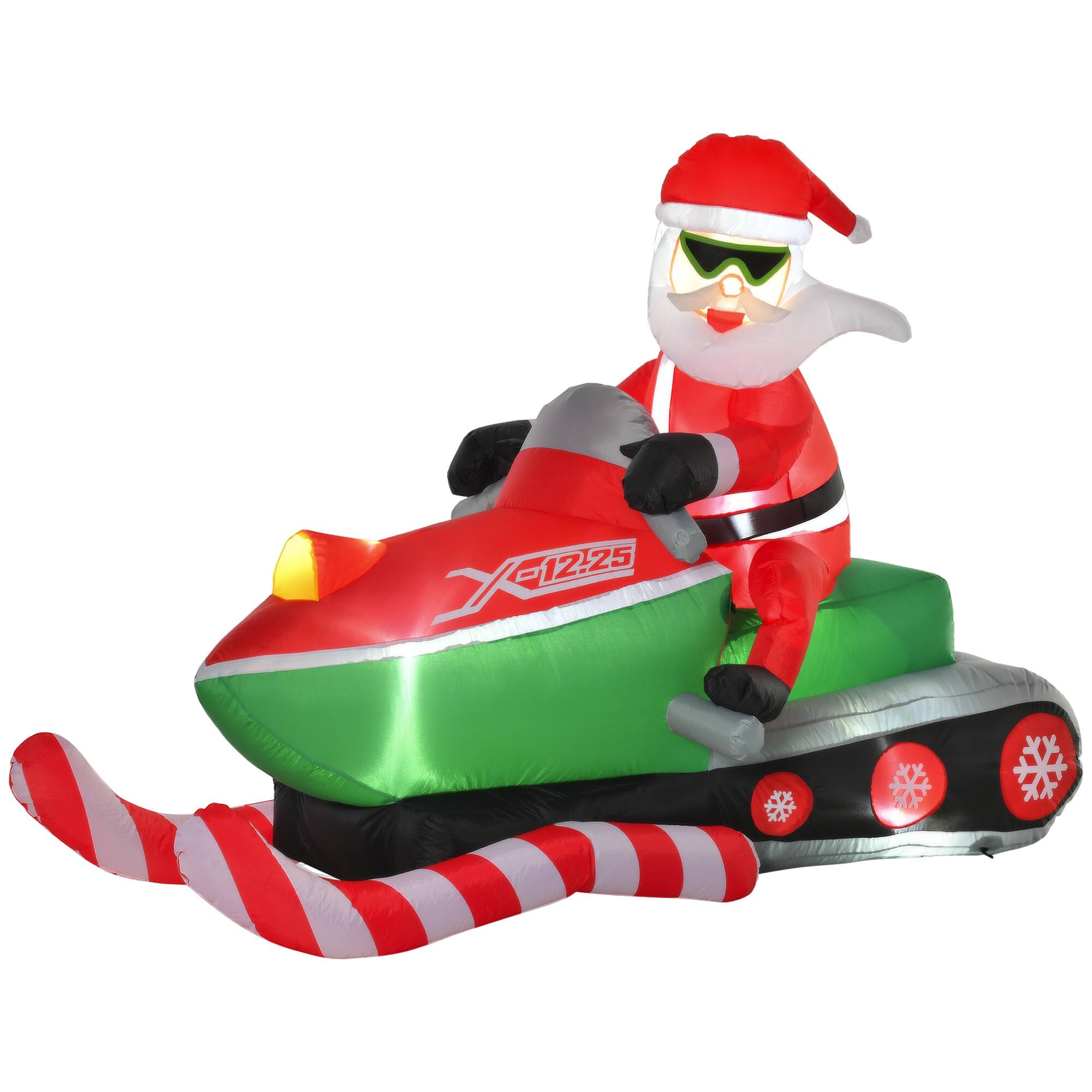 TinyHomie - HOMCOM 7ft Christmas Inflatable Santa Snowmobile Outdoor LED Decor - Red