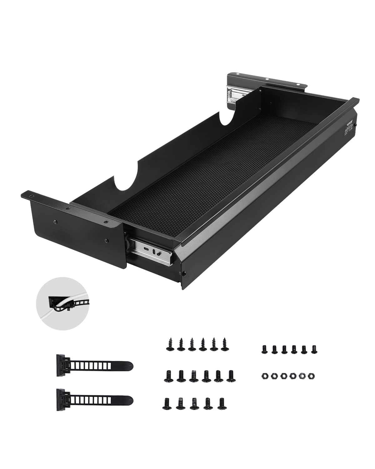 VEVOR - 26" Wide Under Desk Drawer Slide Out, Under Desk Mounted Pull-out Drawer Attachment, Hidden Desktop Storage Organizer - Black
