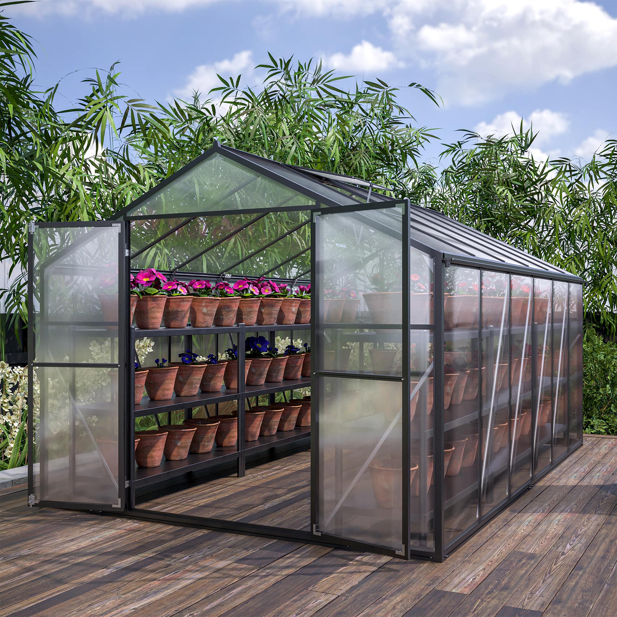 Mondawe 8x12 FT Outdoor Polycarbonate Greenhouse with Double Doors