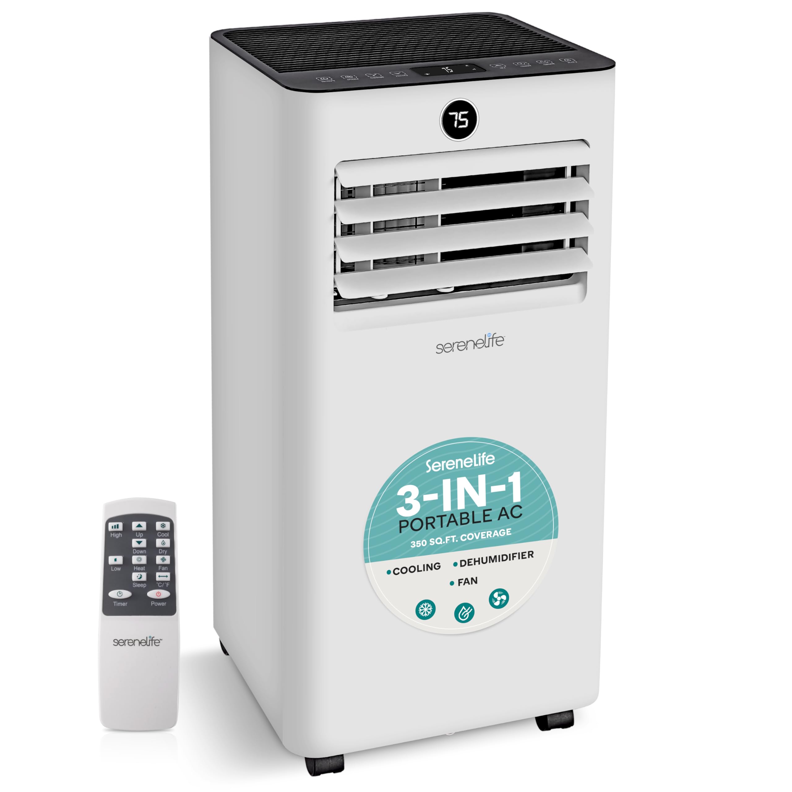 Serenelife 3-IN-1 Portable AC, 350 SQ.FT. Coverage, Cooling, Dehumidifier, Fan