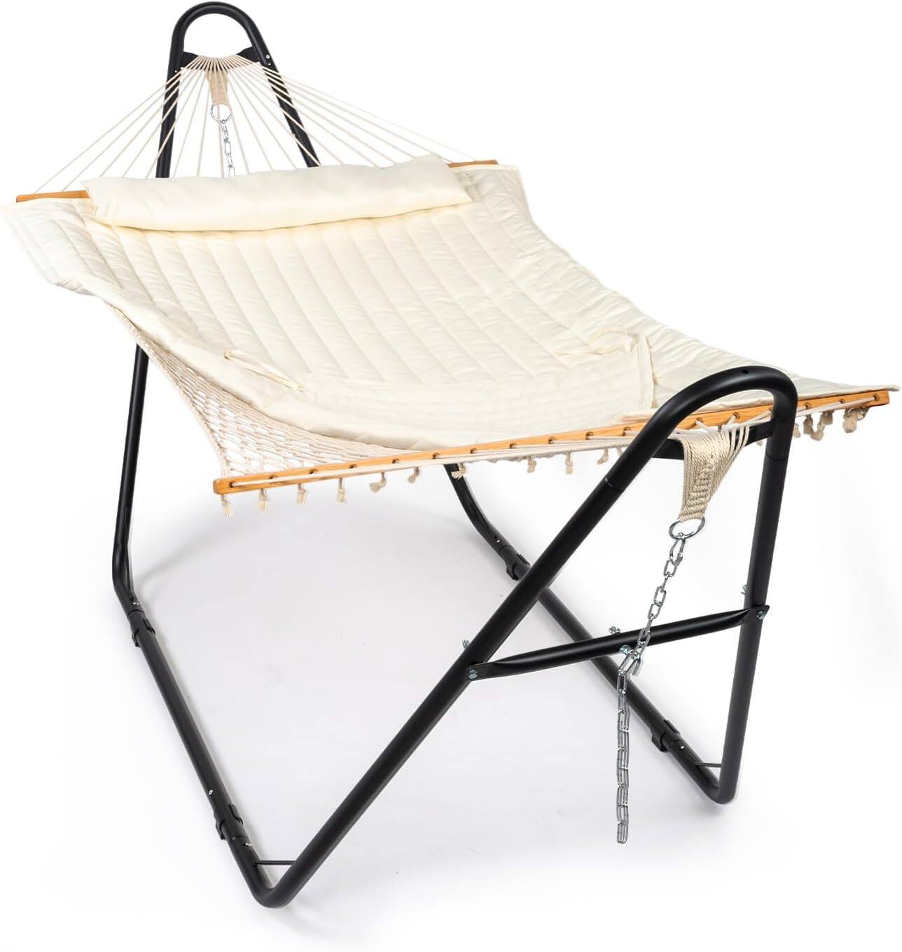Winado - 10 FT Hammock Set, Hammock with Stand, Rope Hammock, Pillow, Pad, Adjustable Steel chains for Outdoor Garden Backyard - Black & Off white price history on PriceWatchPro