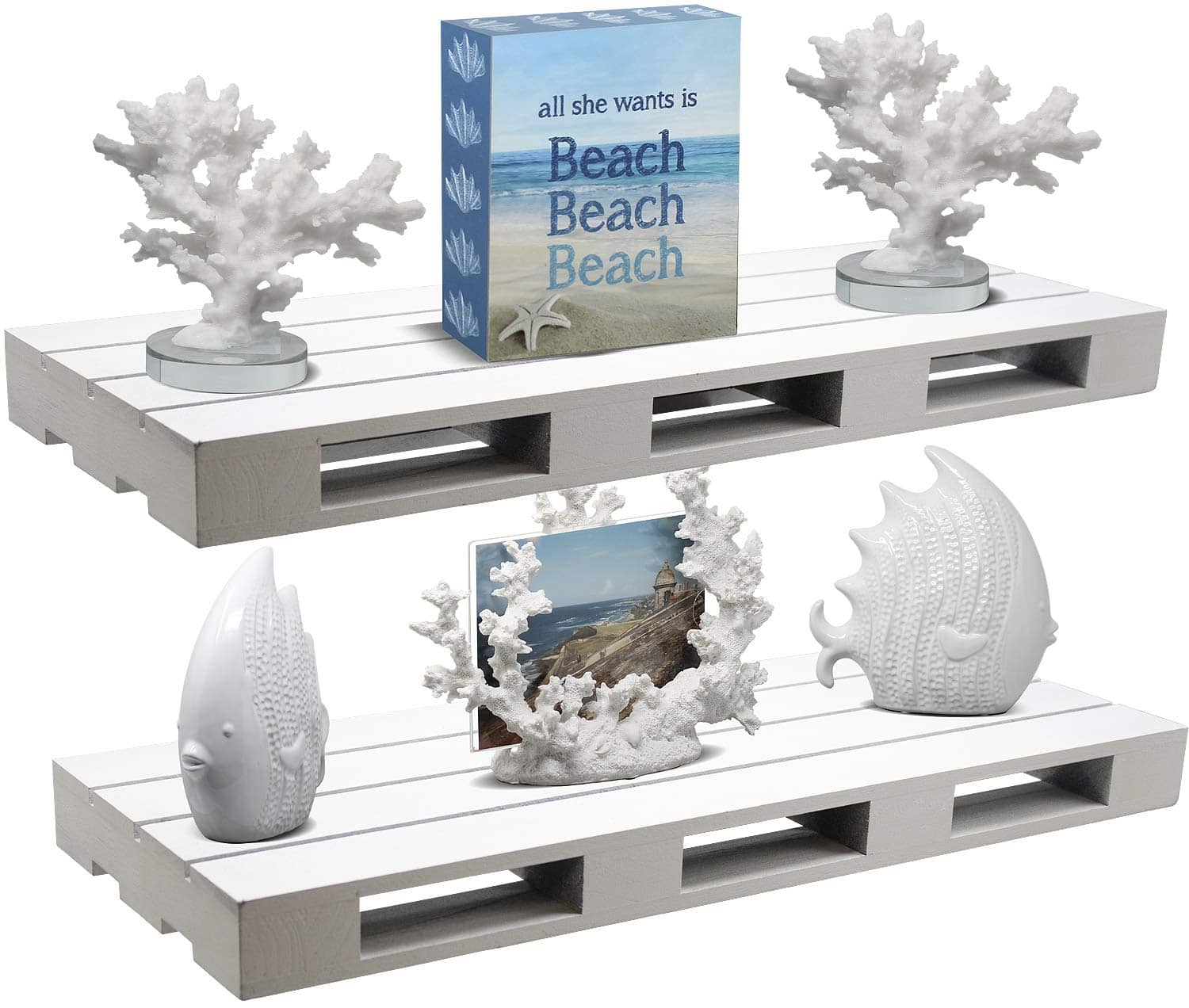 Sorbus - 2-Piece Farmhouse Floating Pallet Shelve for Home, Bedroom and More - Gray