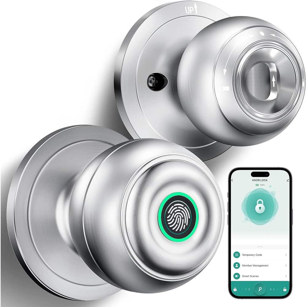 RTMB - Fingerprint Smart Door Knob with Keyless Entry and Biometric Lock, Silver