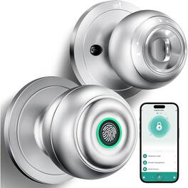 RTMB - Fingerprint Smart Door Knob with Keyless Entry and Biometric Lock, Silver
