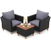 Front. Costway - 3 PCS Patio Rattan Furniture Set Cushioned Sofa Storage Table with Wood Top - Gray.
