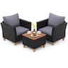 Costway - 3 PCS Patio Rattan Furniture Set Cushioned Sofa Storage Table with Wood Top - Gray