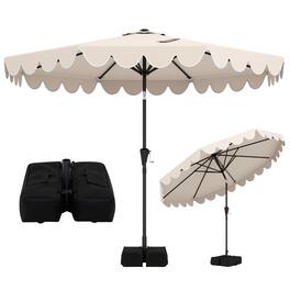 Gymax - 10 FT Outdoor Umbrella w/ Weighted Base Sandbags Push Button Tilt & Crank Patio - Beige