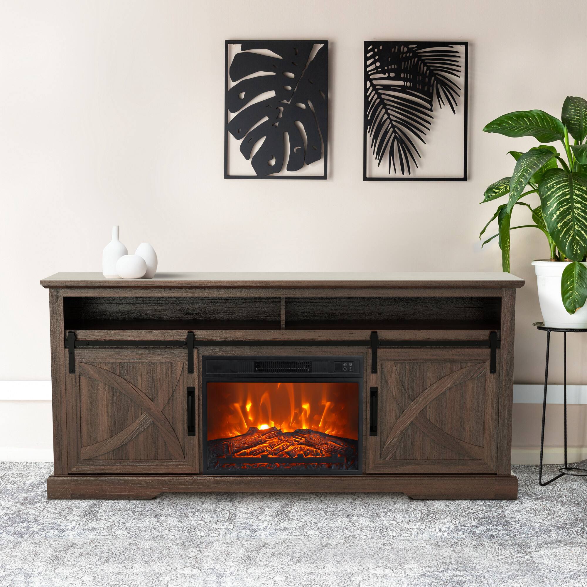 Left. Ihomeadore - 68" TV Stand with Electric Fireplace Media Console for TVs up to 78" - Brown.