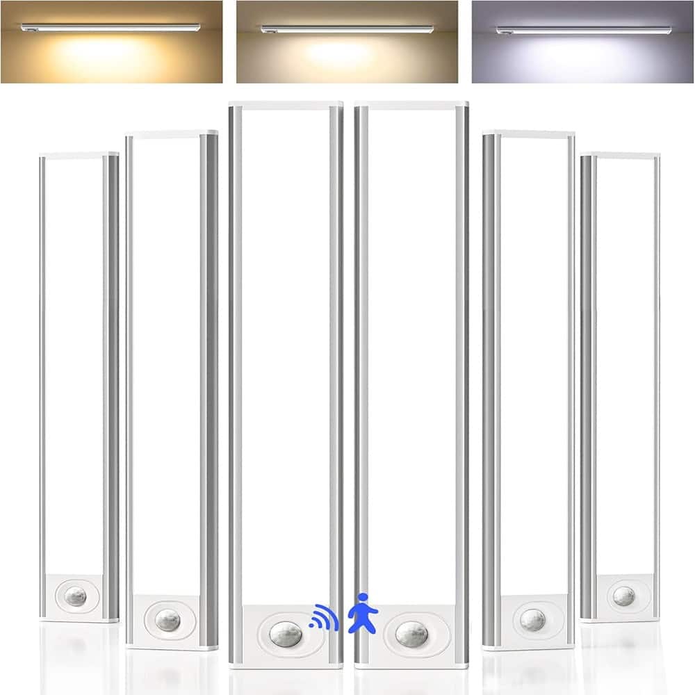 ACJPR - 6-Pack 12" Under Cabinet LED Lights, Rechargeable, Motion Sensor, 3 Color Temps