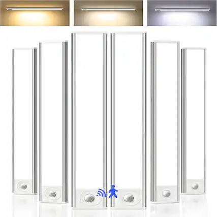 Front. ACJPR - 6-Pack 12" Under Cabinet LED Lights, Rechargeable, Motion Sensor, 3 Color Temps.