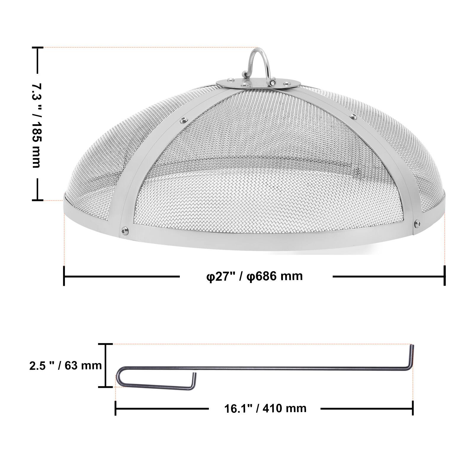 - Height: 7.3" / 185 mm
- Diameter: 27" / 686 mm
- Length: 16.1" / 410 mm
- Width: 2.5" / 63 mm