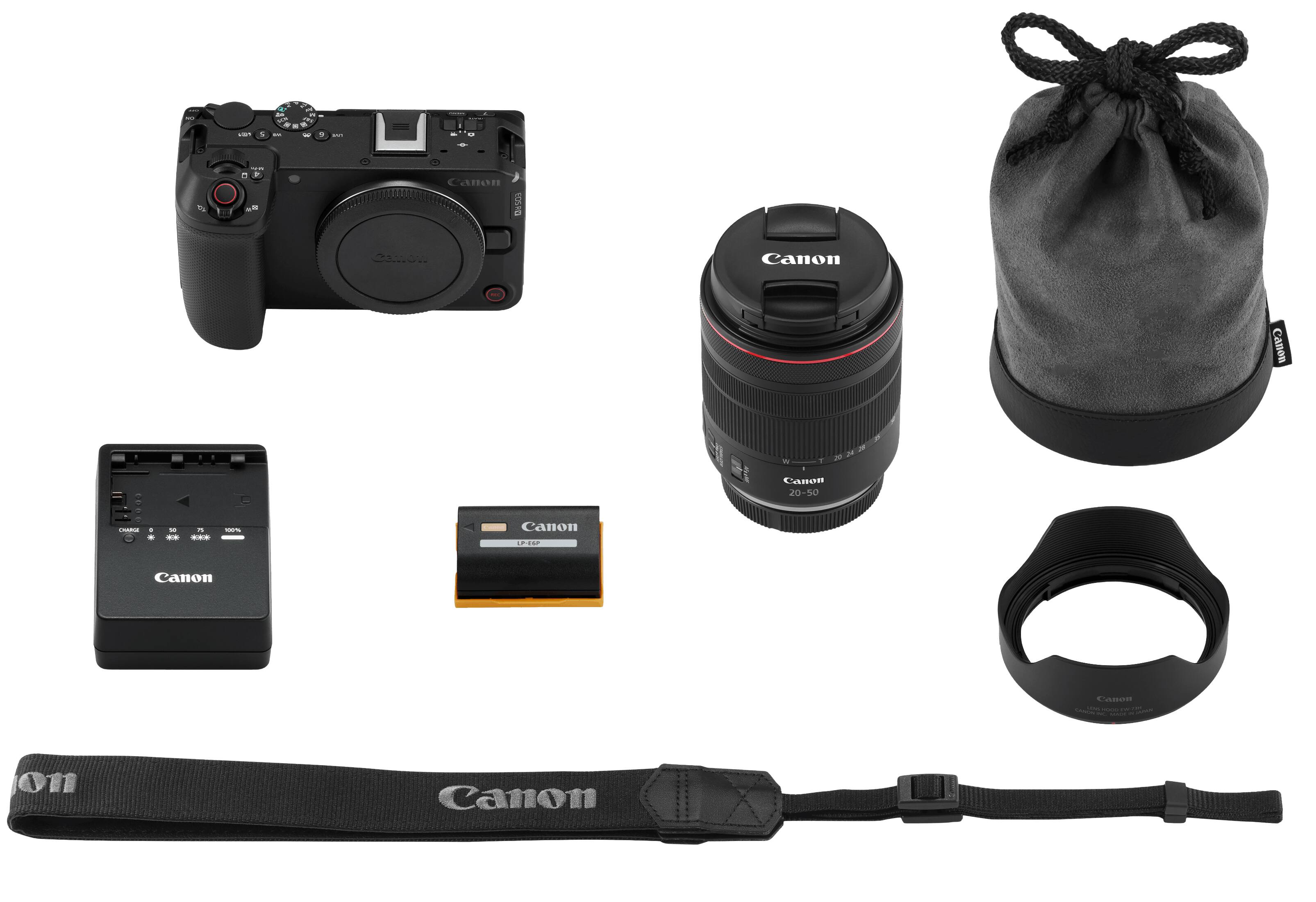 Canon EOS R5

Canon EF 20-50mm f/4.5-6.3 IS STM

Canon LP-E6N Battery

Canon USB Charger

Canon SD Memory Card

Canon Lens Hood

Canon Camera Strap

Canon Lens Cap