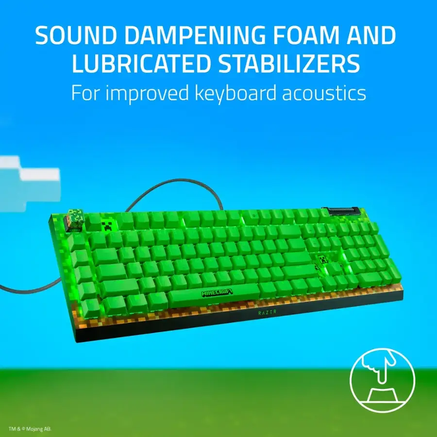SOUND DAMPENING FOAM AND LUBRICATED STABILIZERS FOR IMPROVED KEYBOARD ACOUSTICS - X - MINECRAFT RAZER TM & e Mojang.