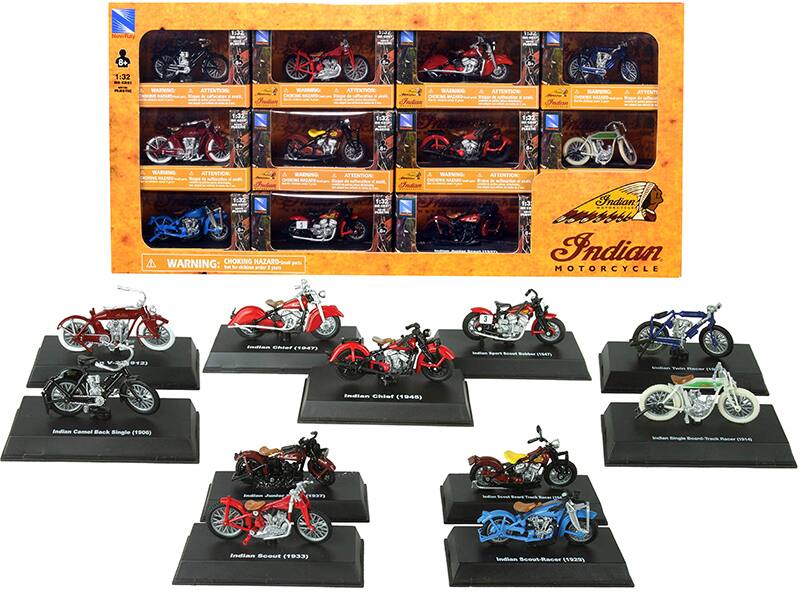 "Indian Motorcycle" Set of 11 pieces 1/32 Diecast Motorcycle Models by New Ray - Multi