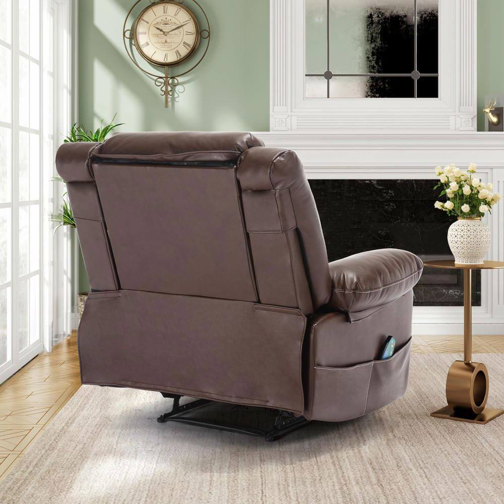 Left. Kadyn - Breathable Leather Massage Recliner Chair, 8-Point Vibration & Heat, 160° Recline, 330lb Capacity, Brown - Brown.