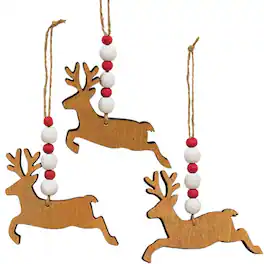 BreeBe - 3/Set Beaded Jumping Reindeer Ornaments - Brown