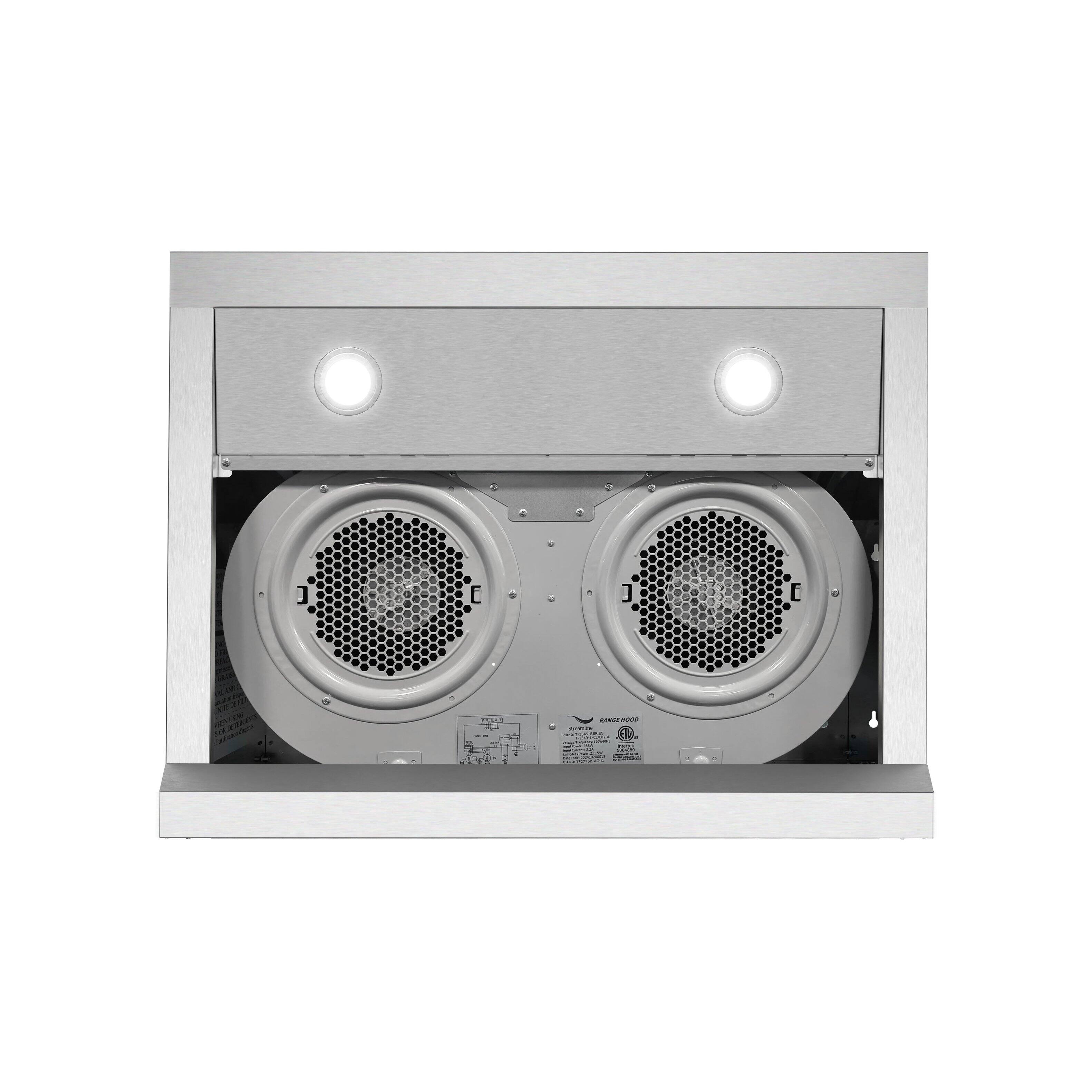 Alt View 9. Streamline - 30 in. Ampezzo Ducted Undermount 406 CFM Range Hood, Baffle Filters, Push Button Control, LED Lights - Brushed Stainless Steel.