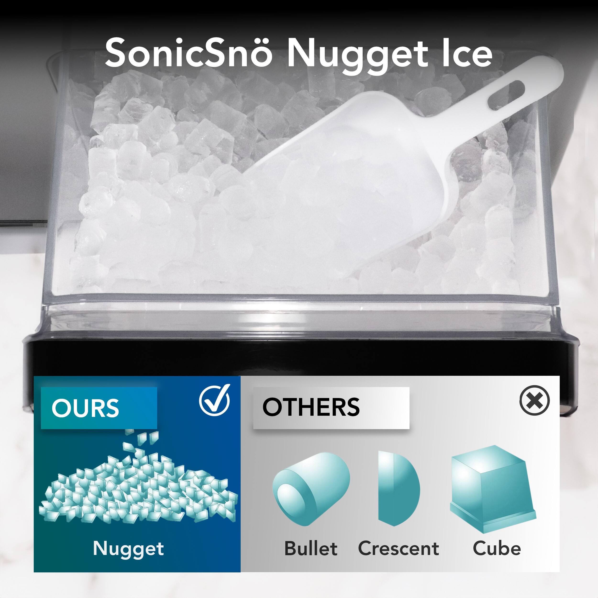 SonicSnö Nugget Ice

OURS
Nugget

OTHERS
Bullet Crescent Cube