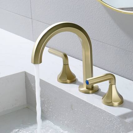 Front. Boyel Living - 8 in Widespread Double Handle 1.2 GPM Bathroom Faucet with Quick Connect Hose and Water Supply Hose in Brushed Gold - Brushed Gold.