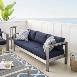Shore Sunbrella® Fabric Aluminum Outdoor Patio Sofa by Modway - Silver Navy