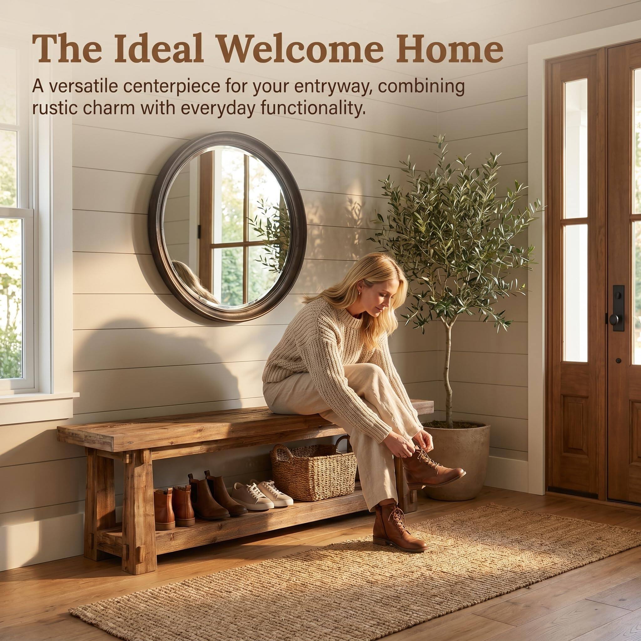 The Ideal Welcome Home  
A versatile centerpiece for your entryway, combining rustic charm with everyday functionality.
