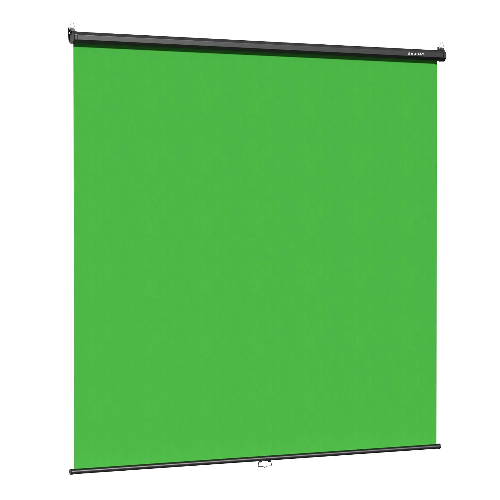 Front. RAUBAY - 6.7′ x 7.2′ Pull Down Green Screen Backdrop Retractable Collapsible Wall-Mount Background - Green.
