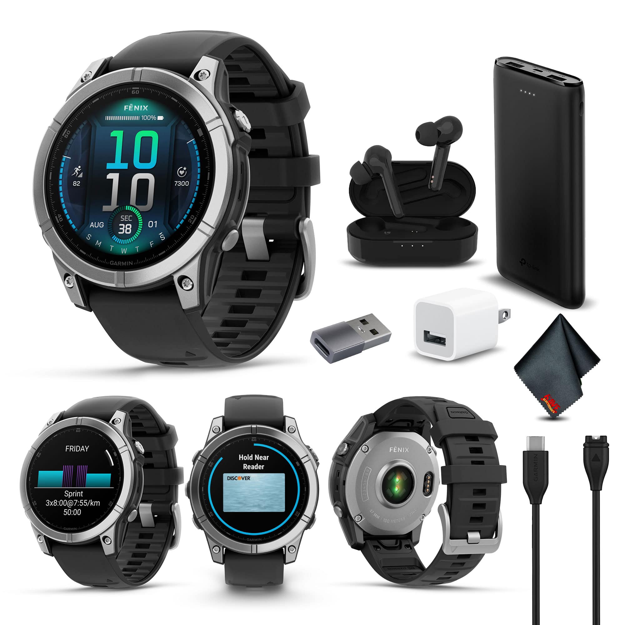 Garmin - fenix E – 47 mm, AMOLED, Stainless Steel with Black Silicone Band - Black - (2025)