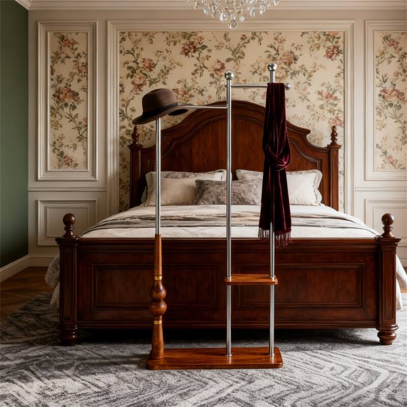 Alt View 5. ALEXOUN - 70" Coat Rack, Solid Wood & Silver Stainless Steel Clothing Rack, Double Layer Hanger for Coats,Hats,Bags (34.6" Wide) - Wood.