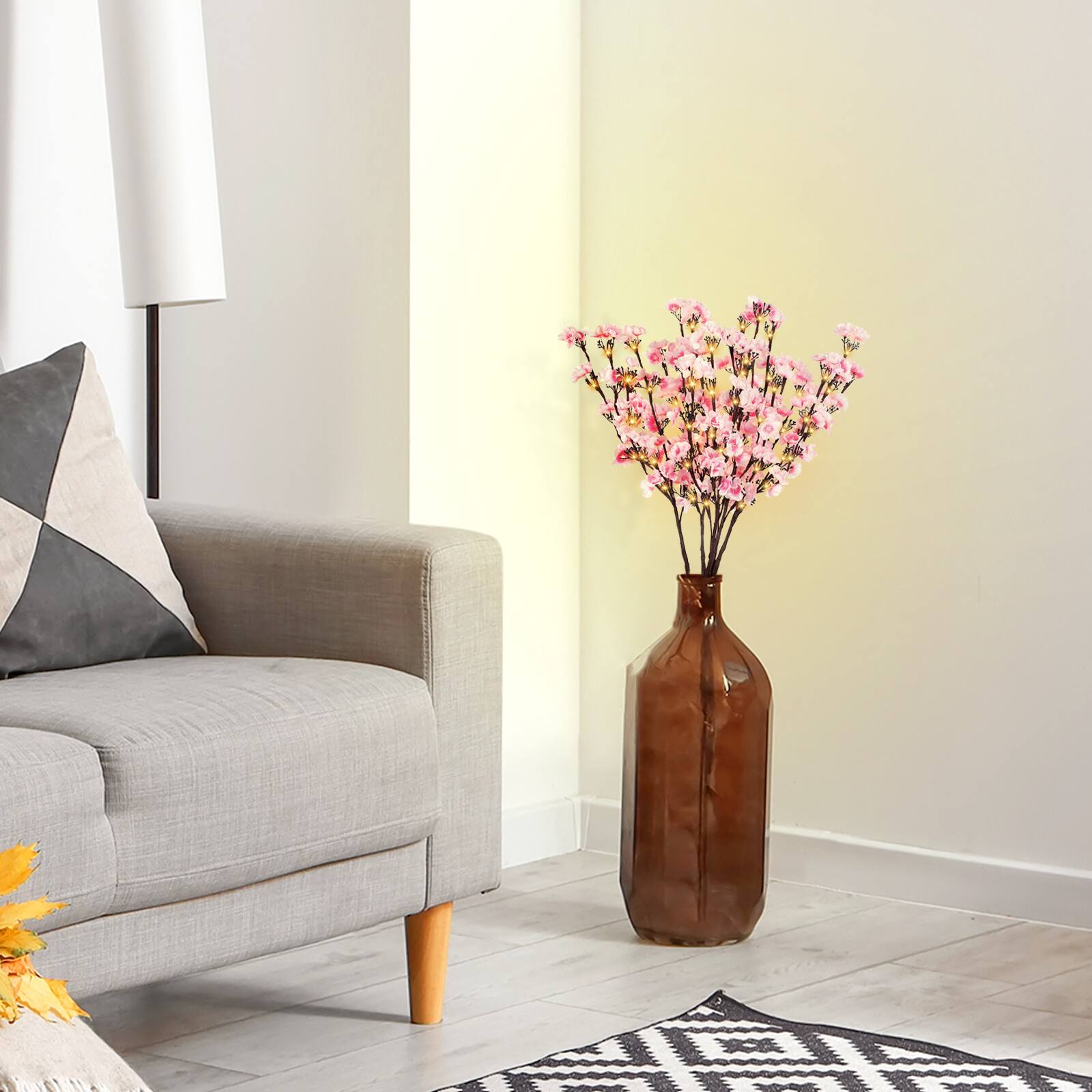 Alt View 3. Oumilen - 5 Pack Artificial Pink Plum Blossom Branch Lights, Battery Operated - Pink.