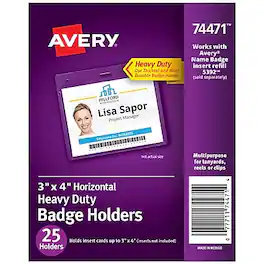 Avery - Secure Top Heavy Duty Multiuse Badge Holders, 3" x 4", Landscape Holders, 25/Pack - Clear