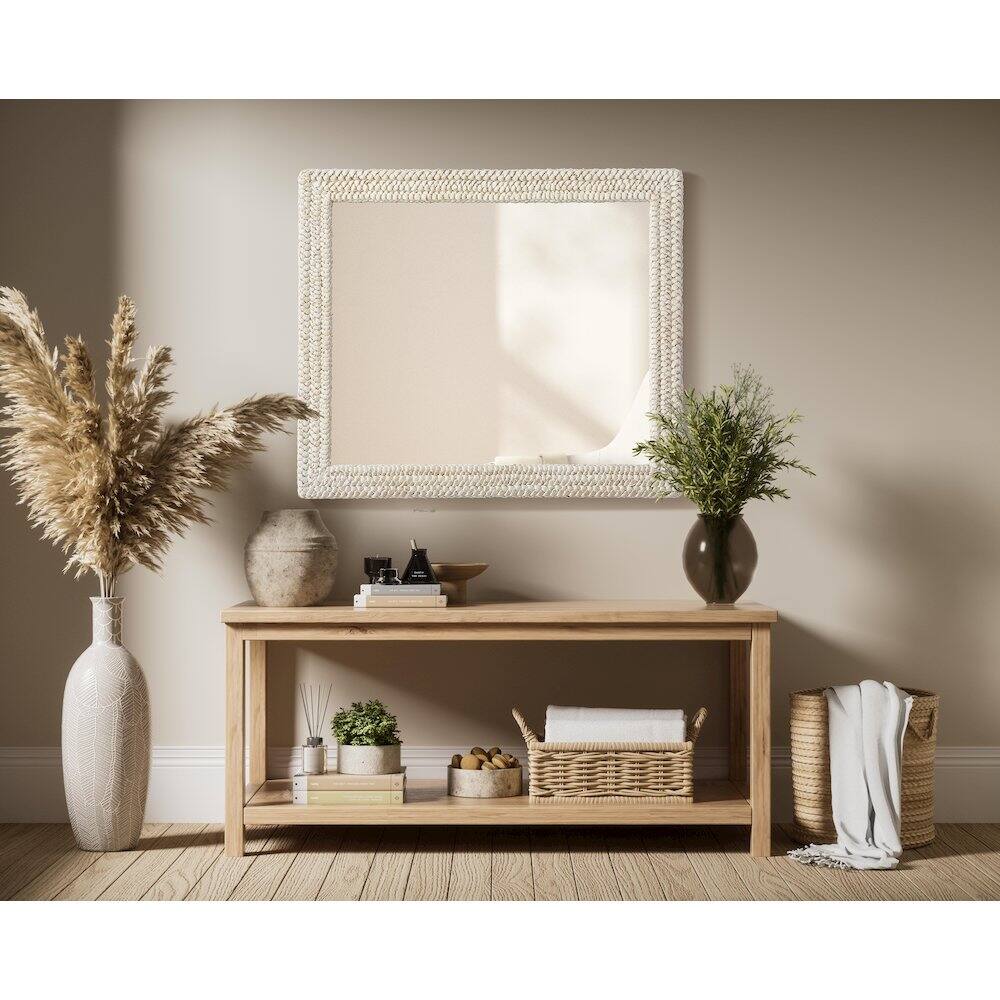 Alt View 3. Elegant Decor - Rectangle Cornhusk Mirror 36x42 in Linen White - Linen White.