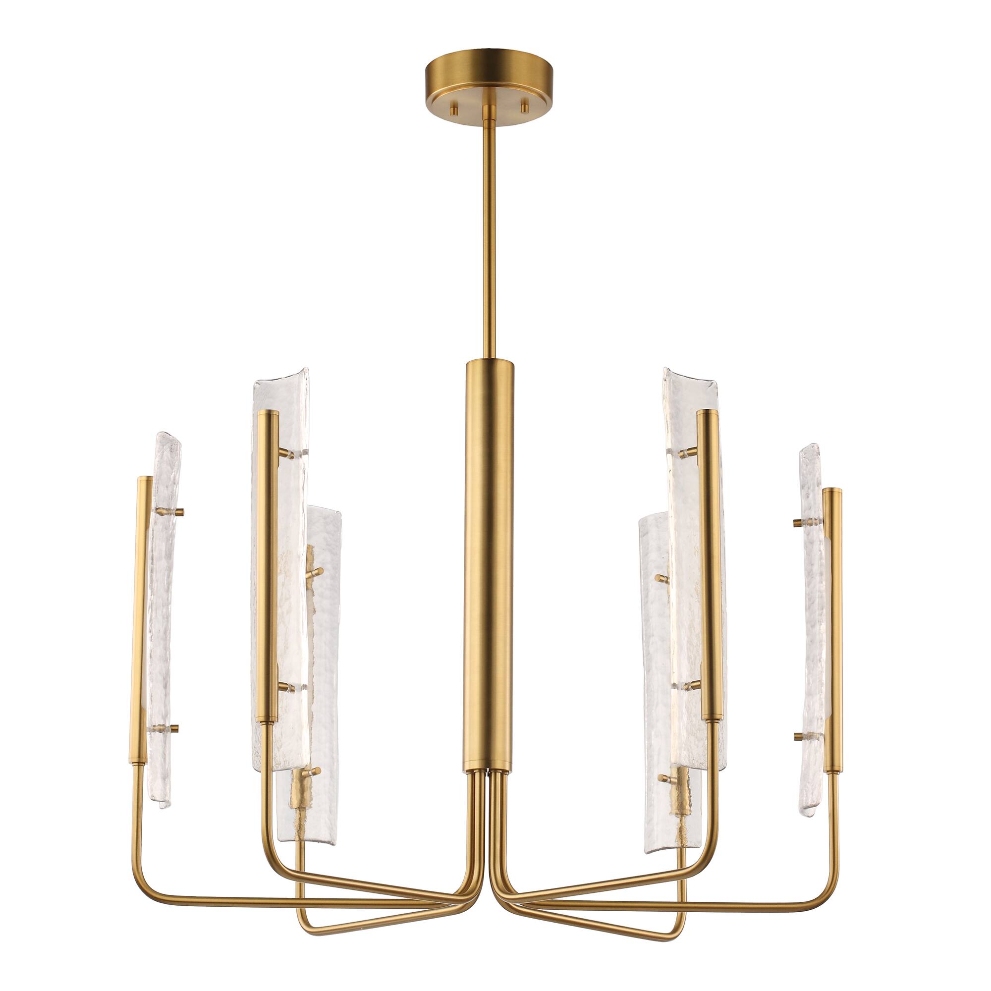 Alt View 1. Perimost - 34'' Modern LED Ceiling Light with Glass Shade and Adjustable Rod - Gold.