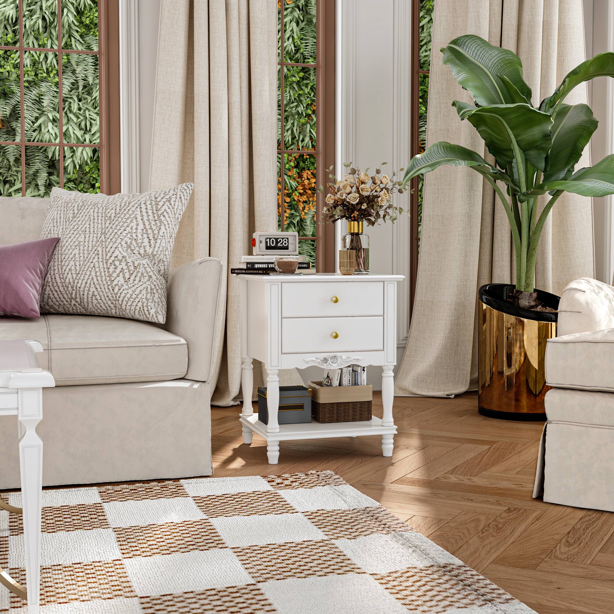 Alt View 9. FUFU & GAGA - FUFU&GAGA French - Style Nightstand: Ornate 2 - Drawer Elegance - White.