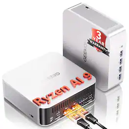 Geekom - A9 Max AI Mini PC, AMD Ryzen AI 9 HX 370(80 TOPS), Radeon 890M, 32GB DDR5 RAM& 2TB SSD, Windows 11 Pro Pre-installed - Silver+Black