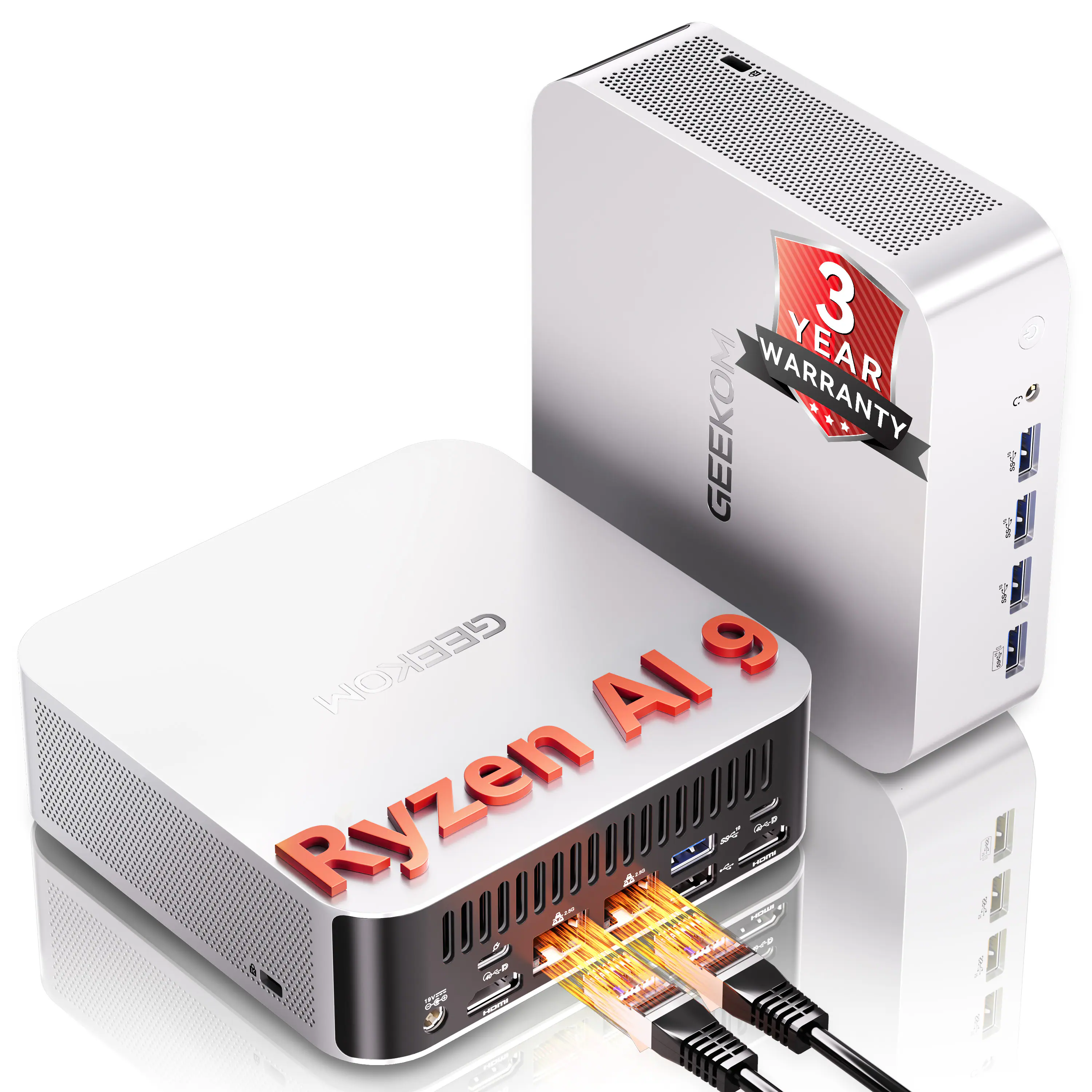 Geekom - A9 Max AI Mini PC, AMD Ryzen AI 9 HX 370(80 TOPS), Radeon 890M, 32GB DDR5 RAM& 2TB SSD, Windows 11 Pro Pre-installed - Silver+Black