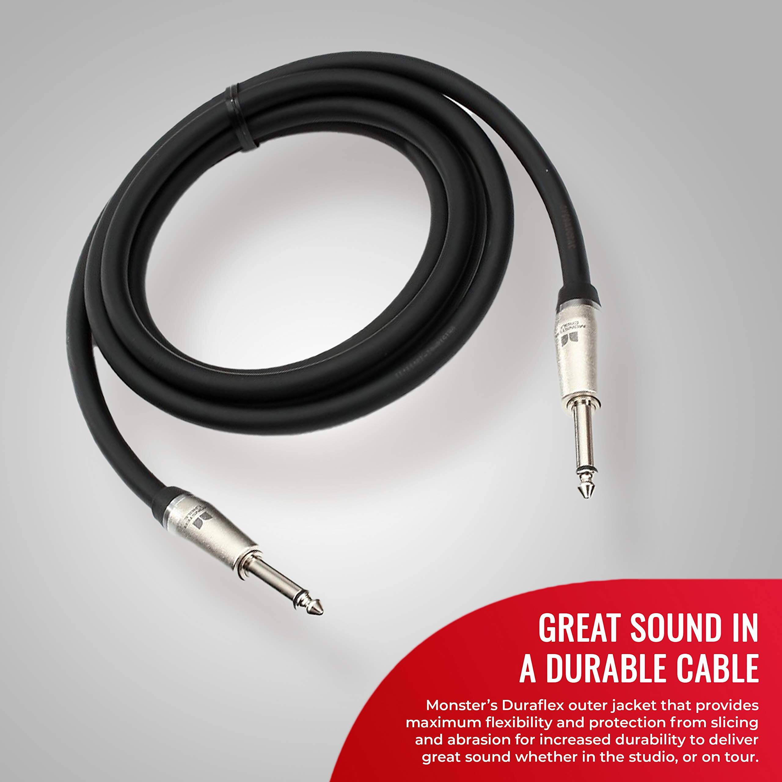 GREAT SOUND IN A DURABLE CABLE

Monster's Duraflex outer jacket that provides maximum flexibility and protection from slicing and abrasion for increased durability to deliver great sound whether in the studio, or on tour.