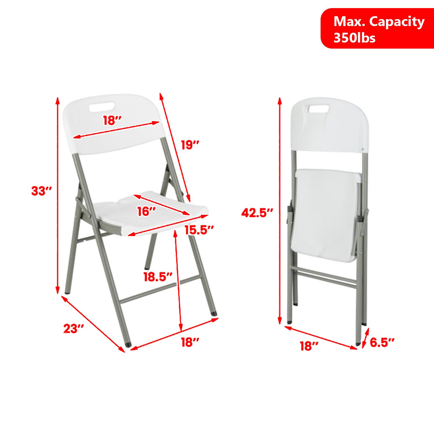 Max. Capacity 350lbs  
18"  
19"  
33"  
16"  
15.5"  
42.5"  
18.5"  
23"  
18"  
18"  
6.5"