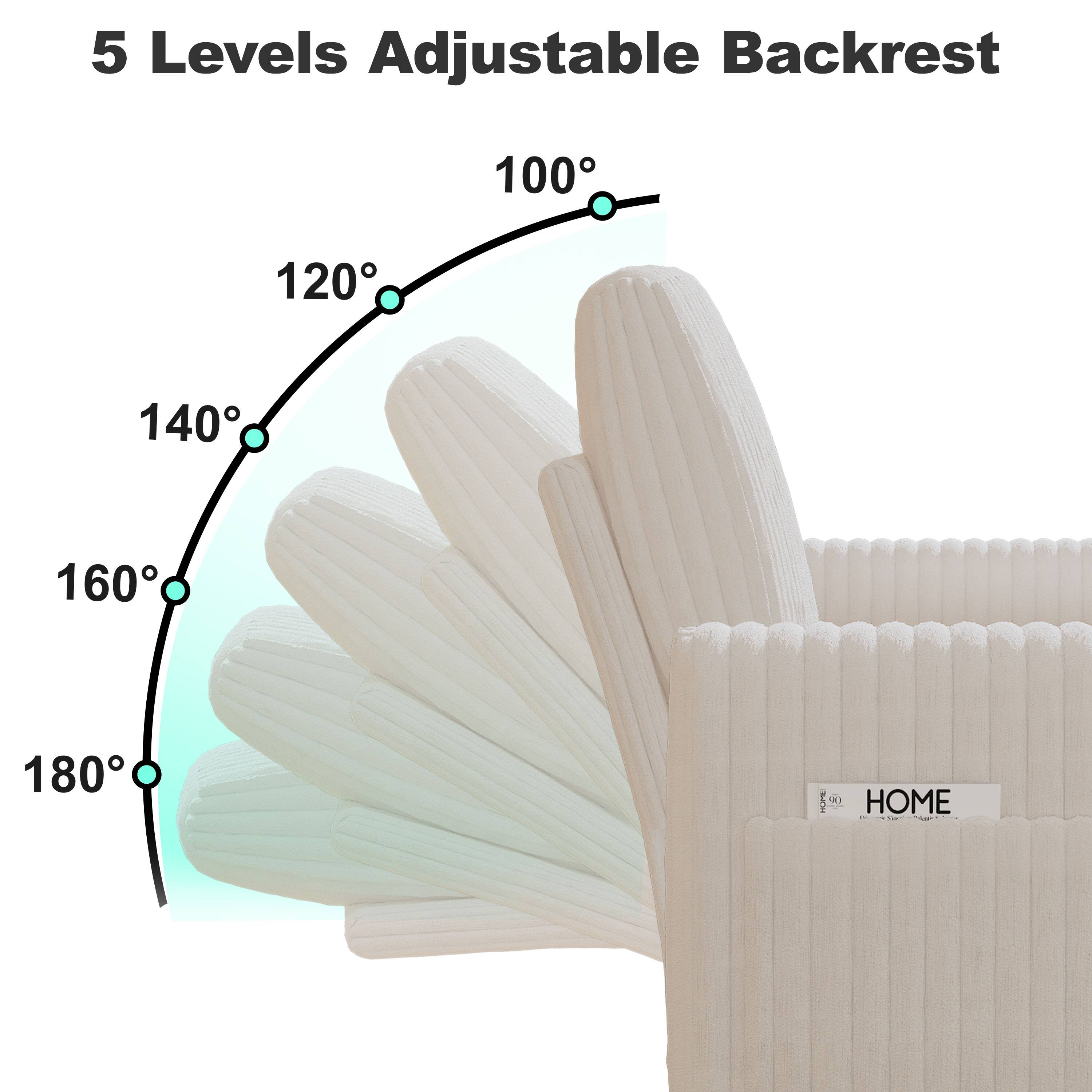 5 Levels Adjustable Backrest

100°
120°
140°
160°
180°

HOME