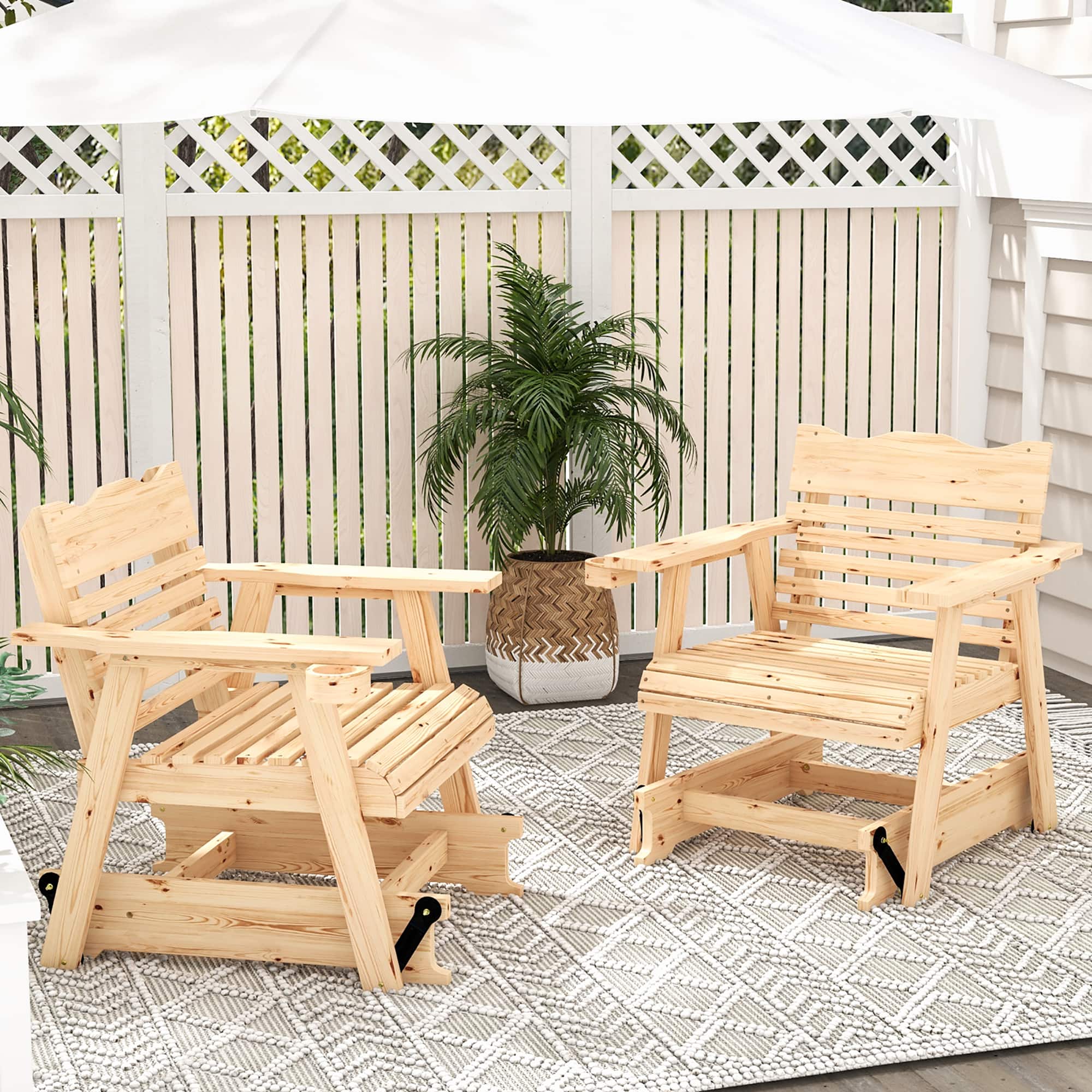 Costway - 2 PCS Patio Outdoor Wood Slat Rocking Chair Porch Rocker Curved Seat 330 Lbs - Natural