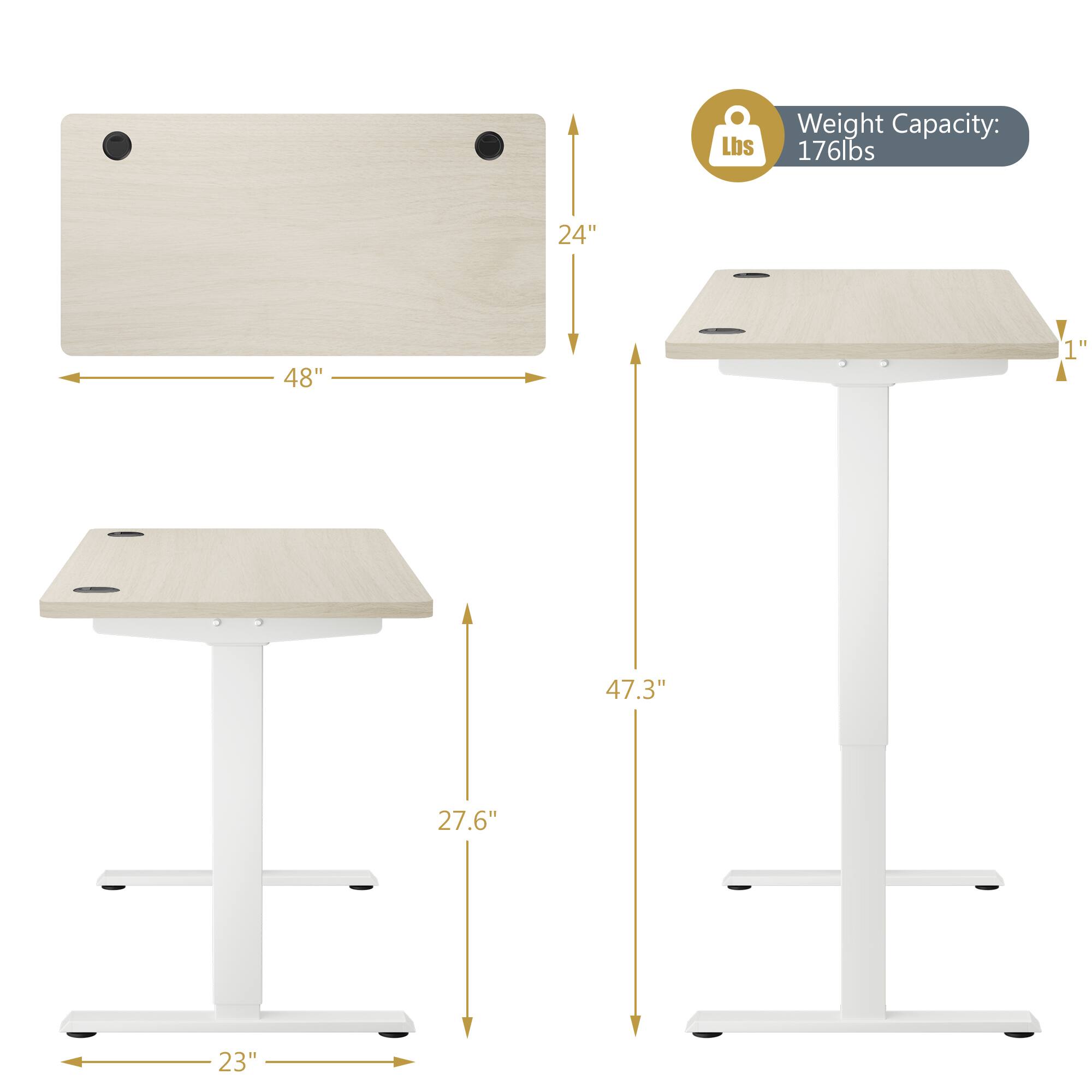 - Weight Capacity: 176lbs
- Tabletop Dimensions: 48" x 24"
- Height from Floor to Tabletop: 27.6"
- Height from Floor to Bottom of Tabletop: 47.3"
- Width of Base: 23"