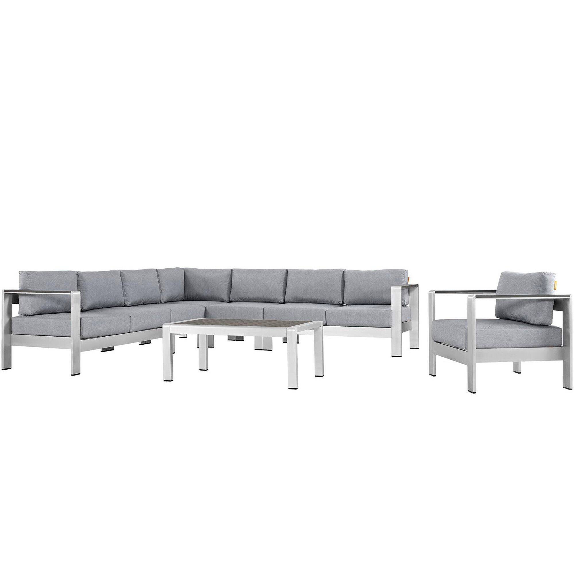 Modway - Shore 7-Piece Outdoor Aluminum Sectional Sofa Set - Silver Gray