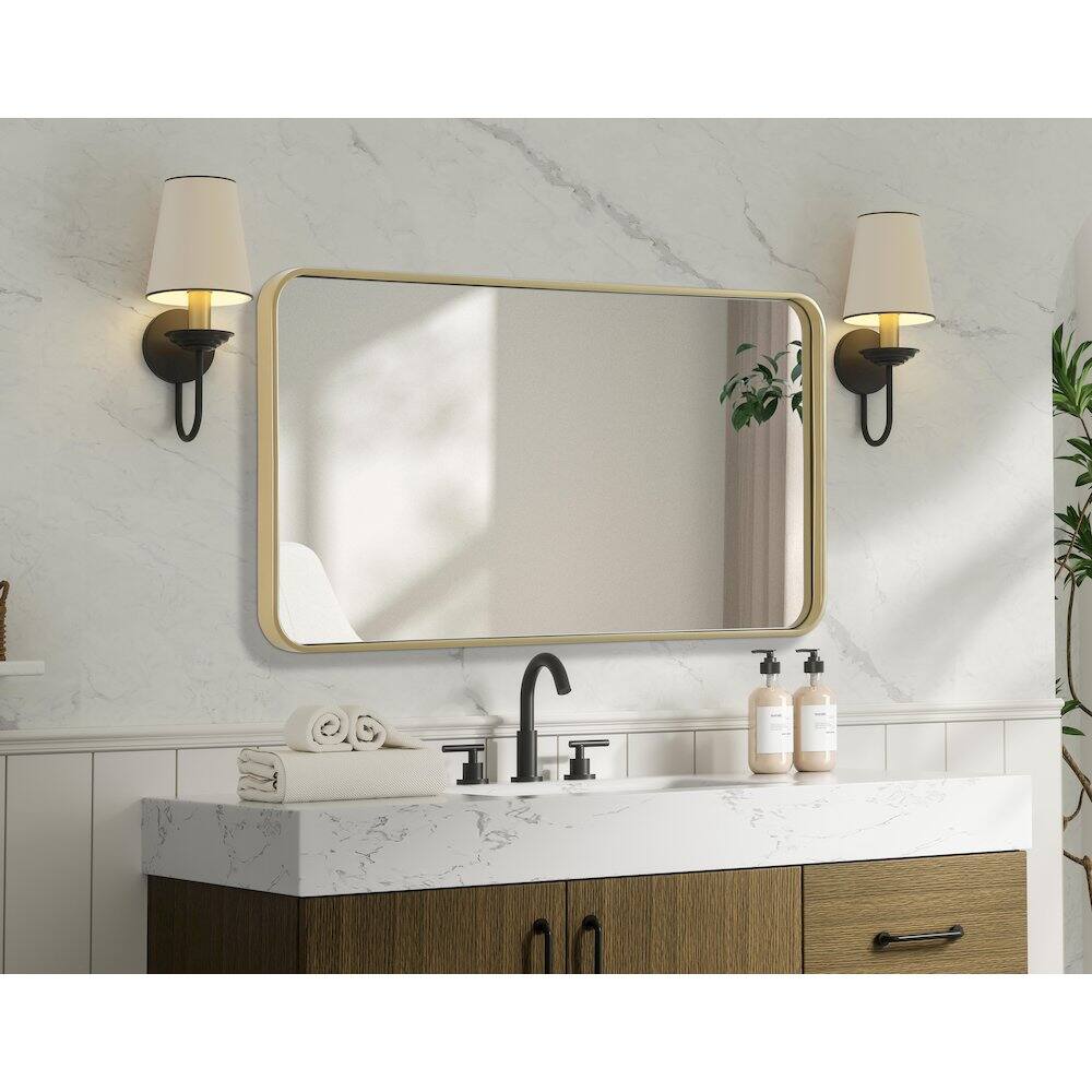 Alt View 2. Elegant Decor - Contour Metal Rectangle Mirror 22x40 in Brass - Brass.
