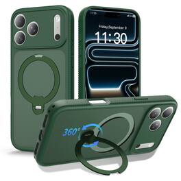Dteck - Magnetic Case for Apple iPhone 17 Pro Max with 360 Rotating Metal Stand,Non-Slip Grip Shockproof Slim Hard Shell Cover - Darkgreen