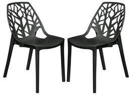 LeisureMod - Cornelia 2-Pieces Stackable Plastic Dining Chair with Non-Slip Floor Protectors and Fully Assembled - Solid Black