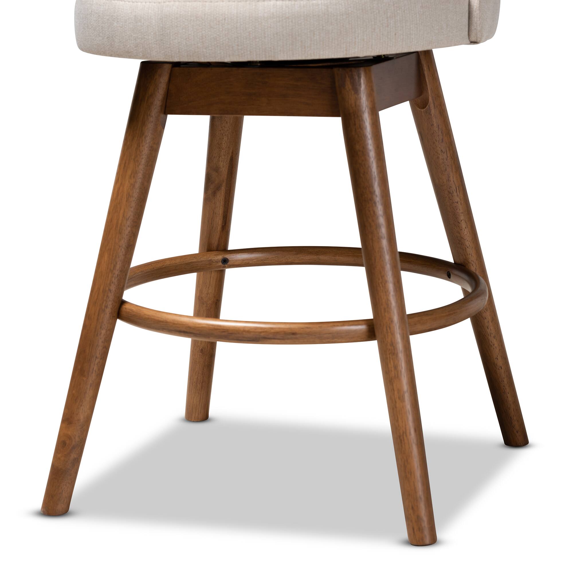 Alt View 1. Baxton Studio - Carra Mid-Century Modern Fabric Upholstered Walnut-Finished Wood Swivel Counter Stool Set - Beige.