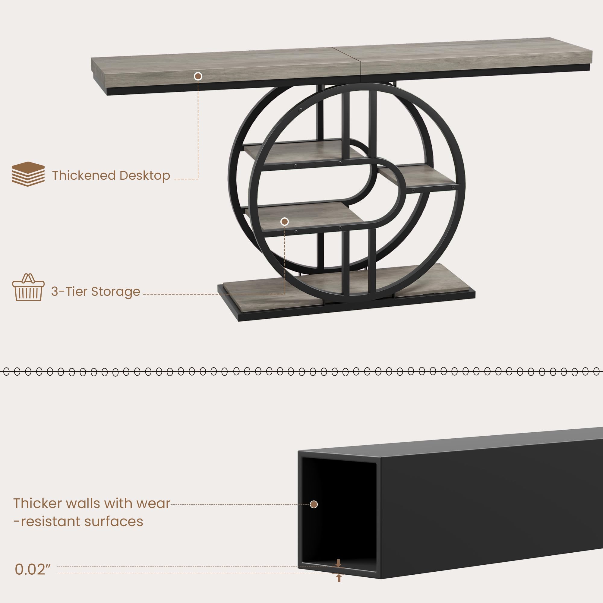 Thickened Desktop  
3-Tier Storage  

Thicker walls with wear-resistant surfaces  
0.02"