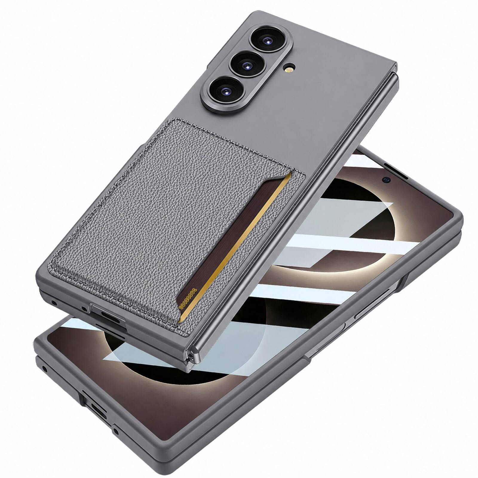 Back. Dteck - Shockproof Back Wallet Case for Samsung Galaxy Z Fold 8 Ultra with Glass Screen Protector Card Slot Anti-Scratch Cover - Gray.