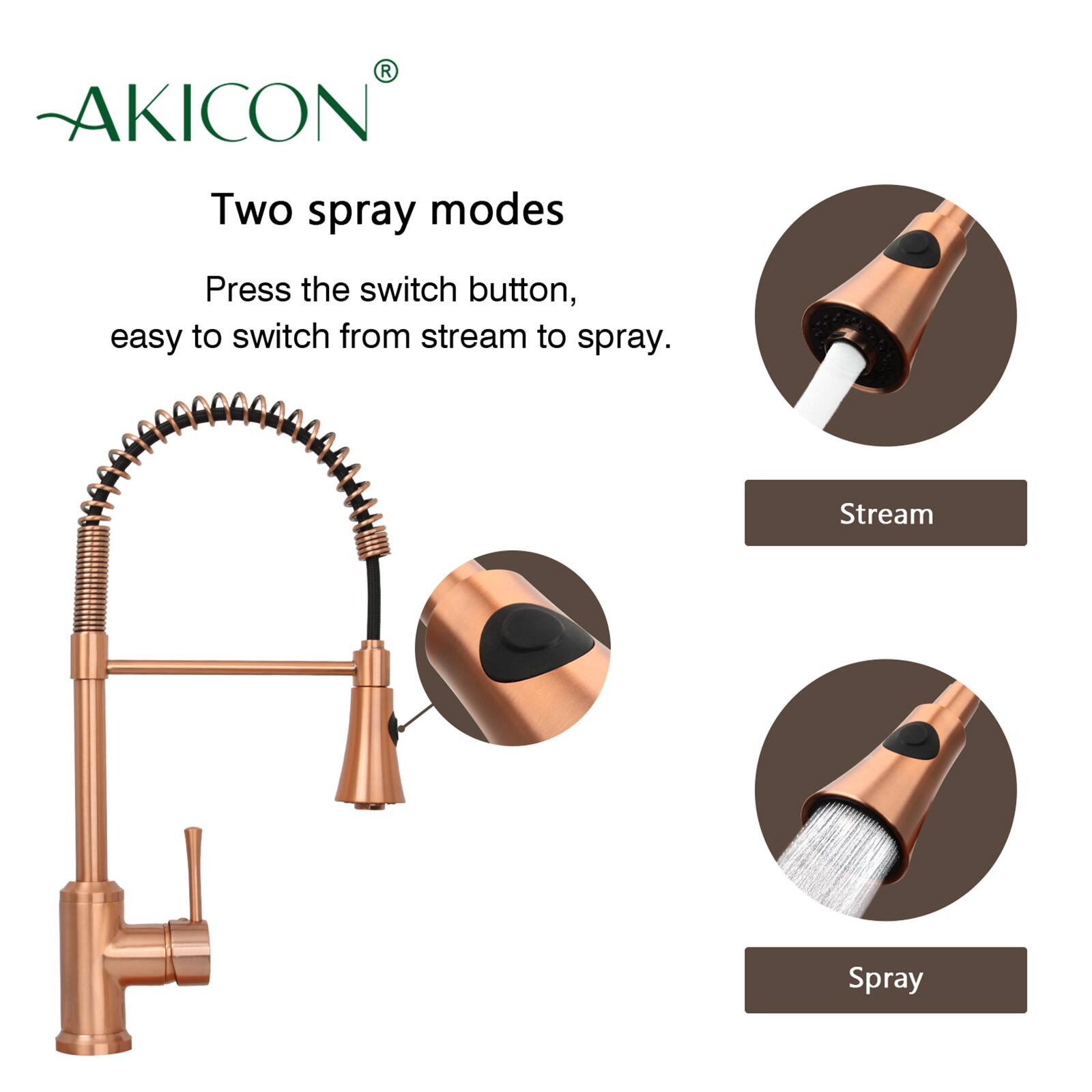 AKICON®

Two spray modes

Press the switch button, easy to switch from stream to spray.

Stream

Spray