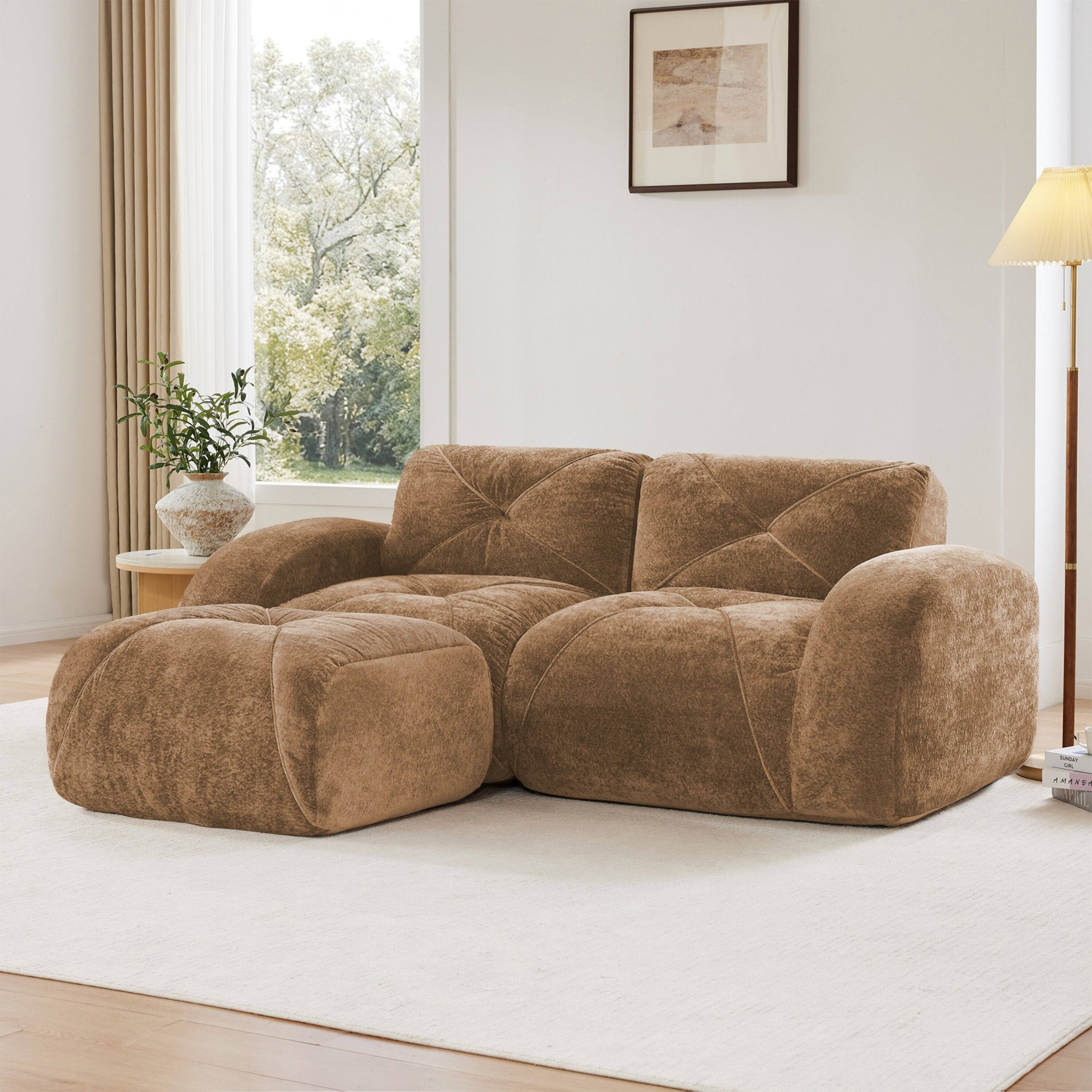 Alt View 2. Boyel Living - L Shaped Boneless Sofa with Ottoman Soft Velvet Tufted No Assembly Bedroom Lounge Camel - Camel.